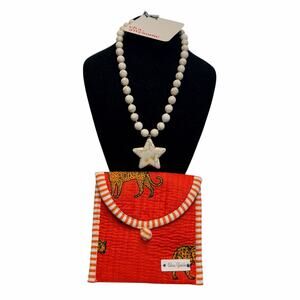 NWT Elva Fields Cream Magnesite Beaded Star Pendant Necklace + Pouch